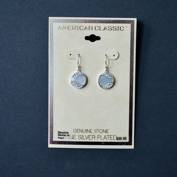 American Classic Genuine Mother of Pearl Silver Plated Drop Earrings New - Picture 2 of 5